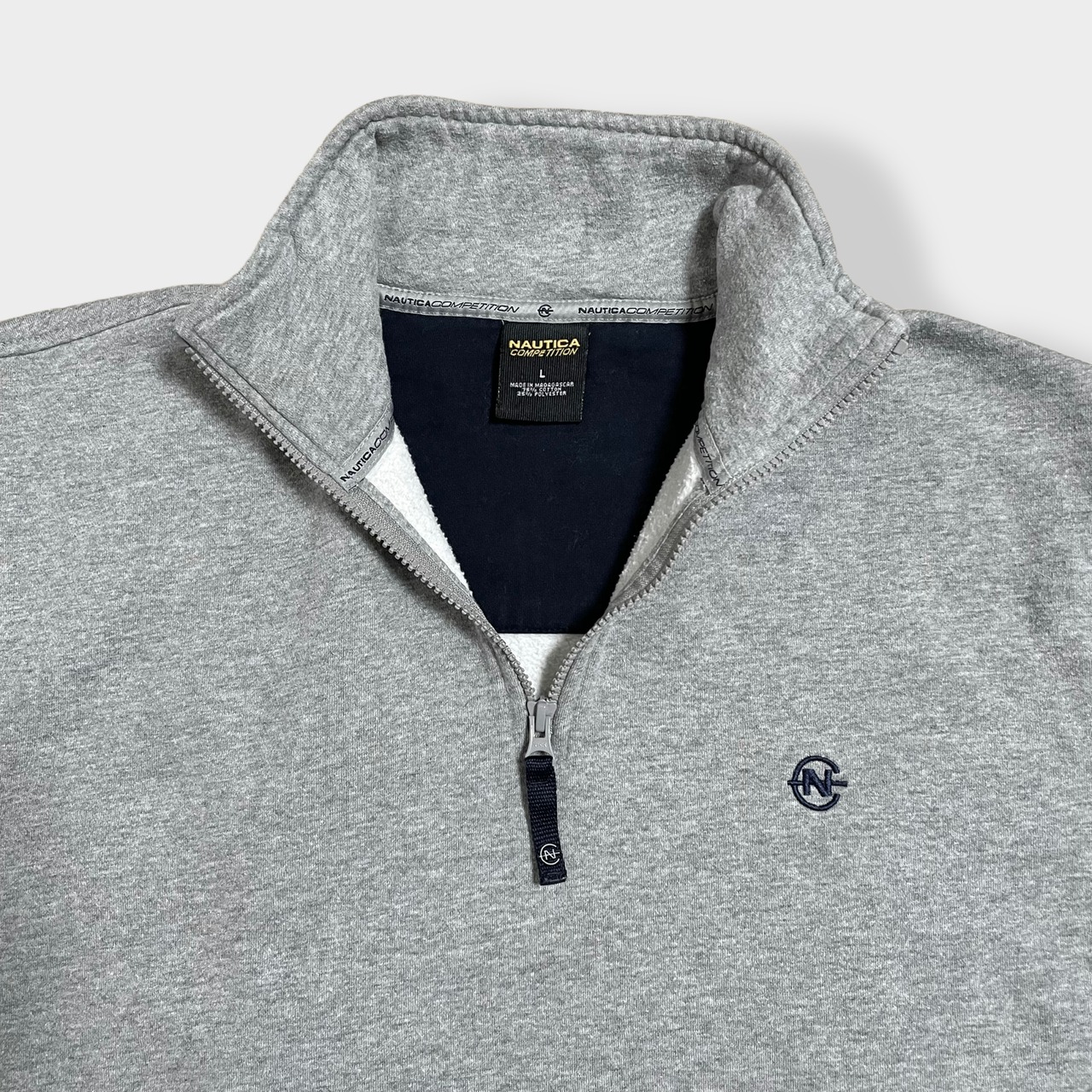 【NAUTICA】刺繍ロゴ ハーフジップ スウェット プルオーバー トレーナー グレー ノーティカ LARGE US古着