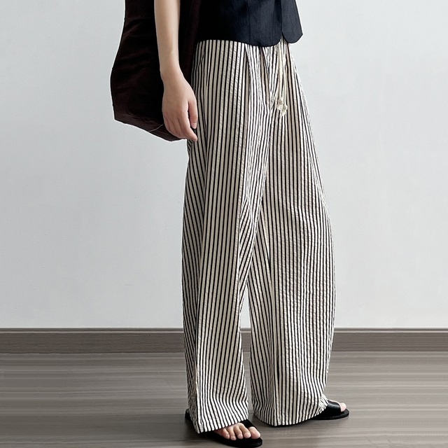 striped wide straight pants