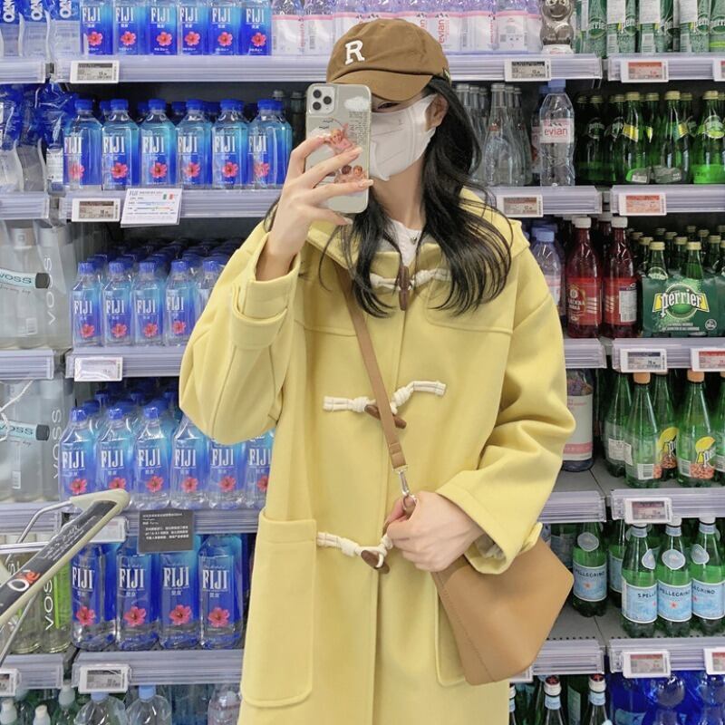 イエローロングフードバックルコート レディースウィンター 冬物 萌量不足31225090477