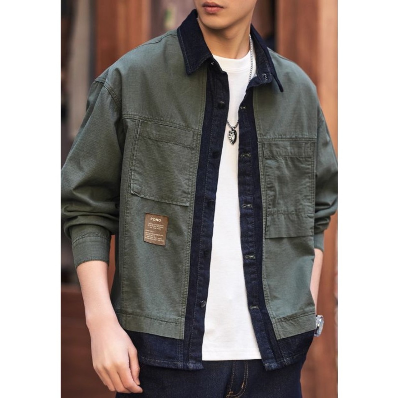 Button-Down Patch Pocket Long Sleeve Denim Shirt ◇3color H0750