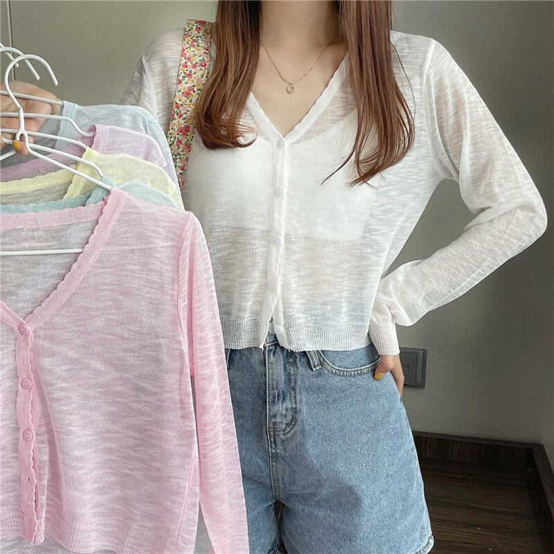 ニットセーター レディースサマー薄手ルーズブラウス 長袖スリーブVネックカーディガン ロング 夏物 YY-ファッション84570840426