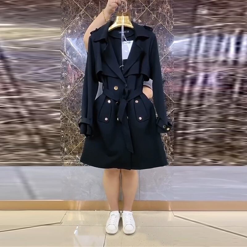 プラスサイズの女性の太いmmミドル丈ウインドブレーカーは、ファッションを200ポンド増やすために薄い秋のコートジャケットと肥料でした ミックスインファッション9329969553