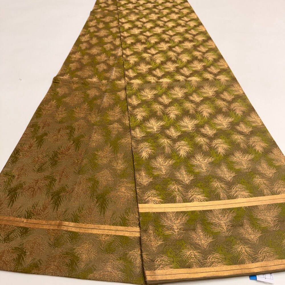 中古 丸帯 正絹 草花 全通柄 ブラウン Bランク 416cm 6267
