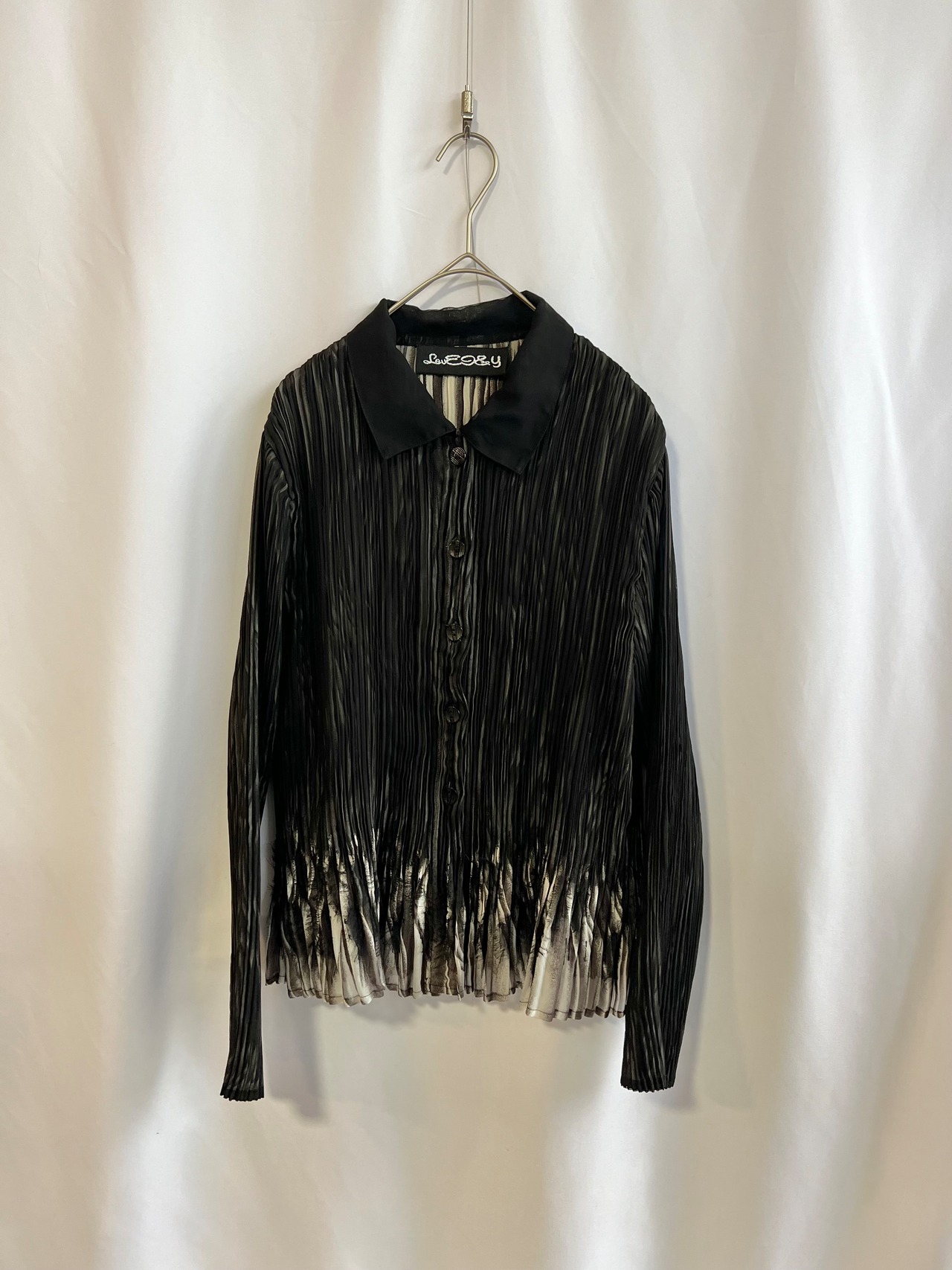 Feather pleated vintage long sleeve blouse - 7