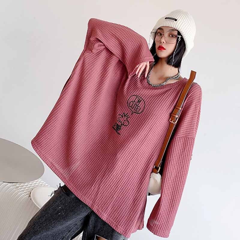 特大サイズの女性用220kgファットmmTシャツ、長袖の秋のルーズ、薄い、お腹を覆うトップ、そして余暇を増やすためのファット ミックスインファッション89576797135