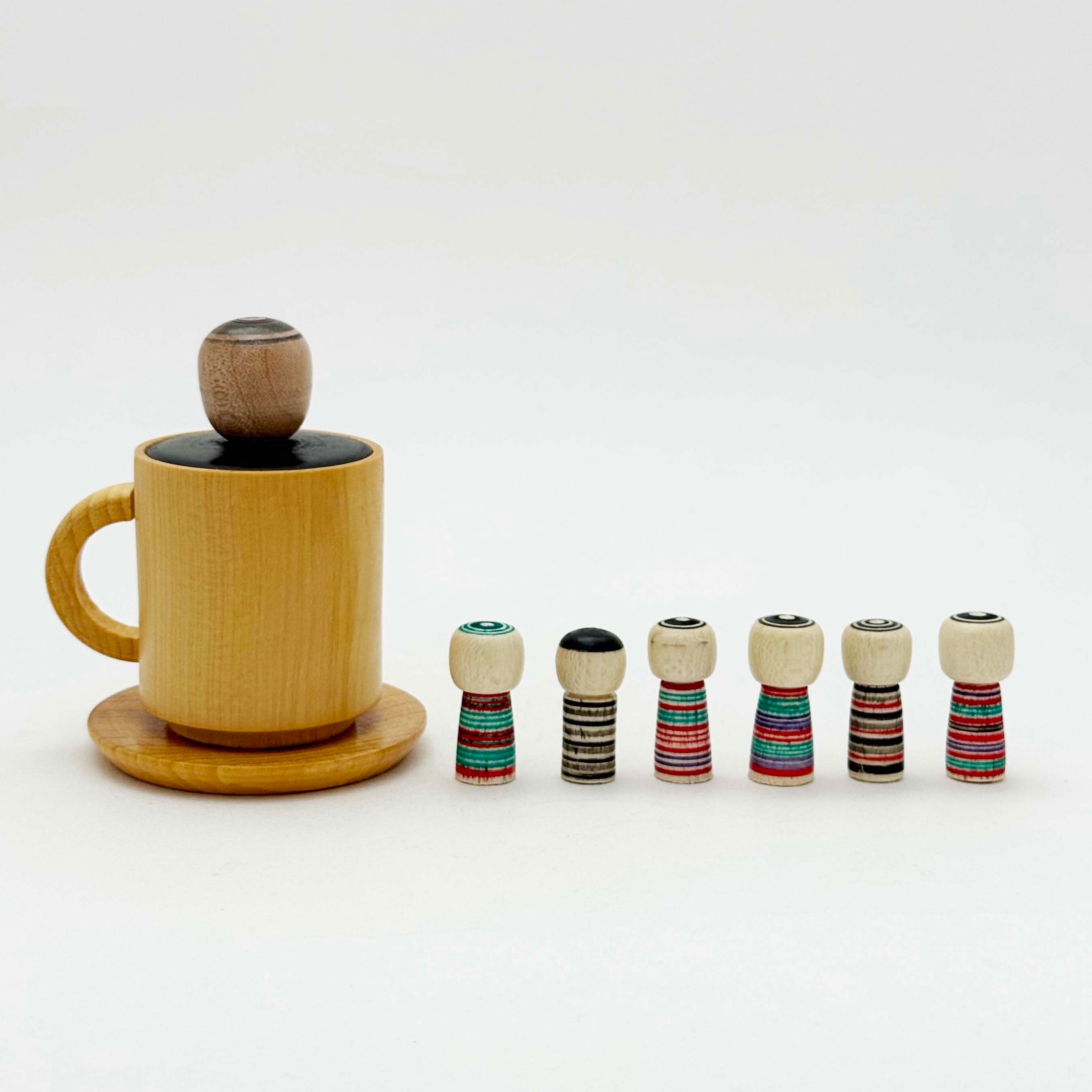 コーヒーカップこけし 6体入り（土湯系 / 西山敏彦工人）