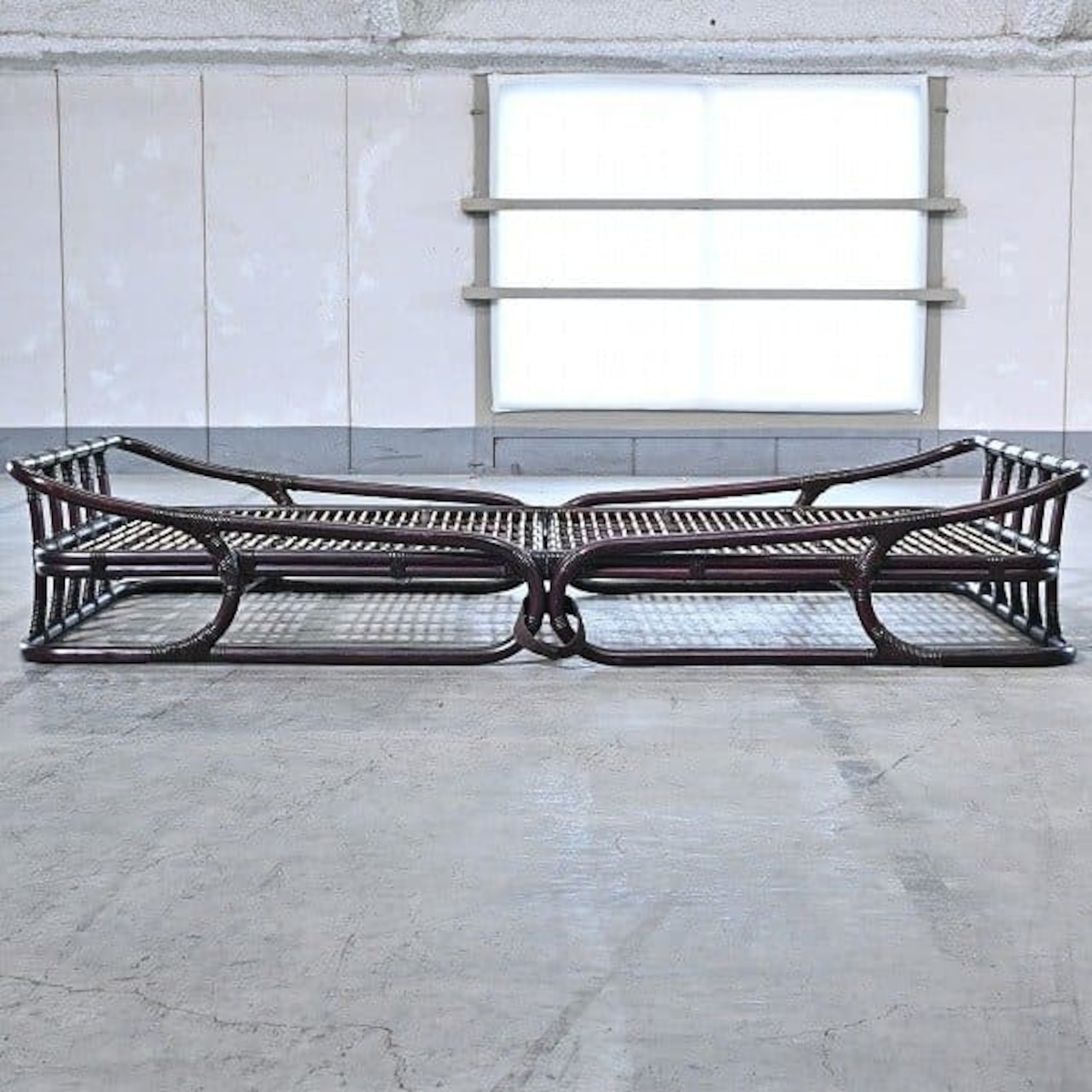 ワイ・エム・ケー長岡 46万 シングルベッドフレーム 籐 ラタン 分割 畳擦り仕上げ すのこ状 ヤマカワラタン 山川 マットレス NAGAOKA YMK【中古家具/中古インテリア/USED家具ユーズド家具/リサイクル】