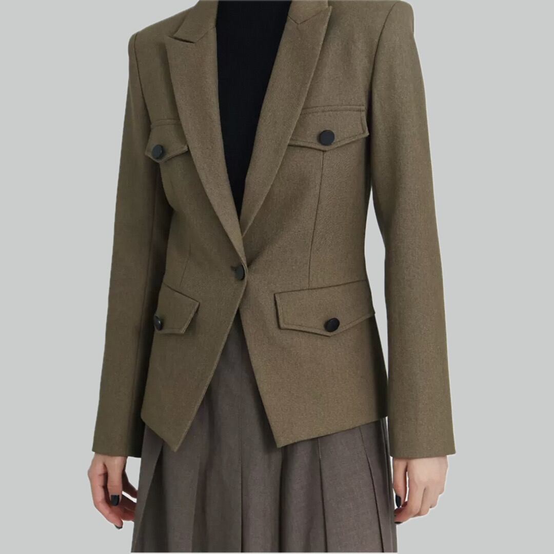 Khaki single botton tailored design jacket 00004