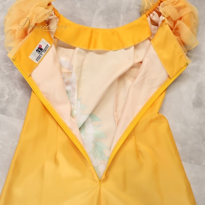 【美品 日本製 フラダンス衣装】イエロー Paondor ワンピース ドレス フラダンス 衣装 ワンピース ドレス イエロー系 ファンシードレス フラ