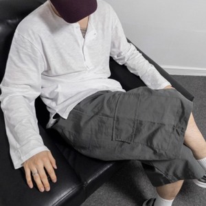 ヘンリーネックルーズロングTシャツ　0837