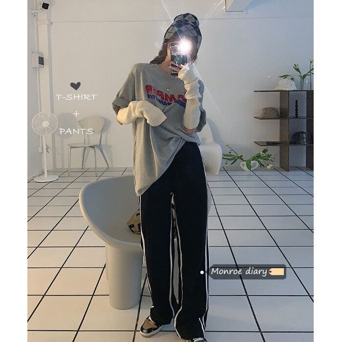 ストライプカジュアルパンツ ハイウェストウェストルーズワイドレッグ ワイドパンツ モンロー48534429244