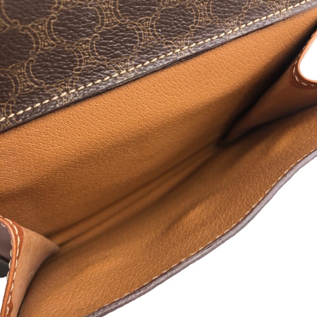 CELINE セリーヌ マカダム ブラゾン型押し レザー ハーフムーン ハンドバッグ ブラウン vintage ヴィンテージ オールド mnawba