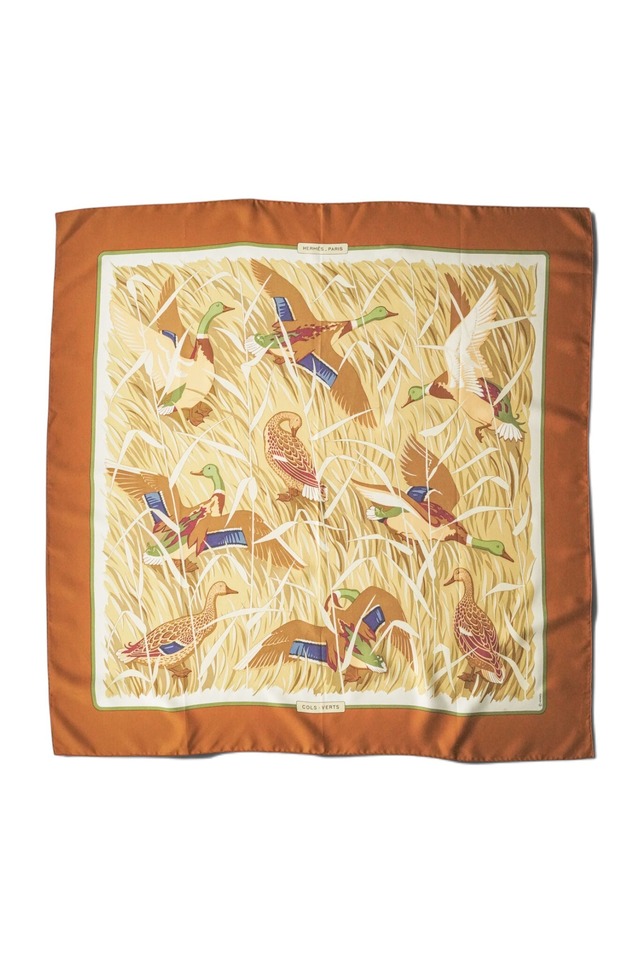 90's “HERMÈS” Carré 90 Silk Scarf Made in FRANCE — "COLS VERTS" (Design by Christiane Vauzelles / First Issued in 1973)
