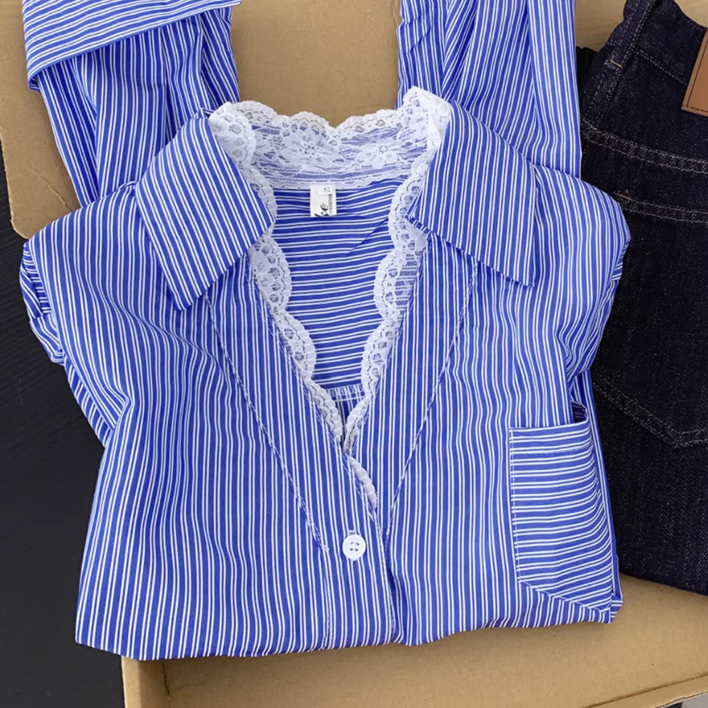 襟レースデザインシャツ r001288