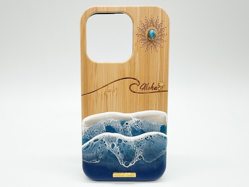 Sun&wave/wood×resin blue wave case(bamboo)