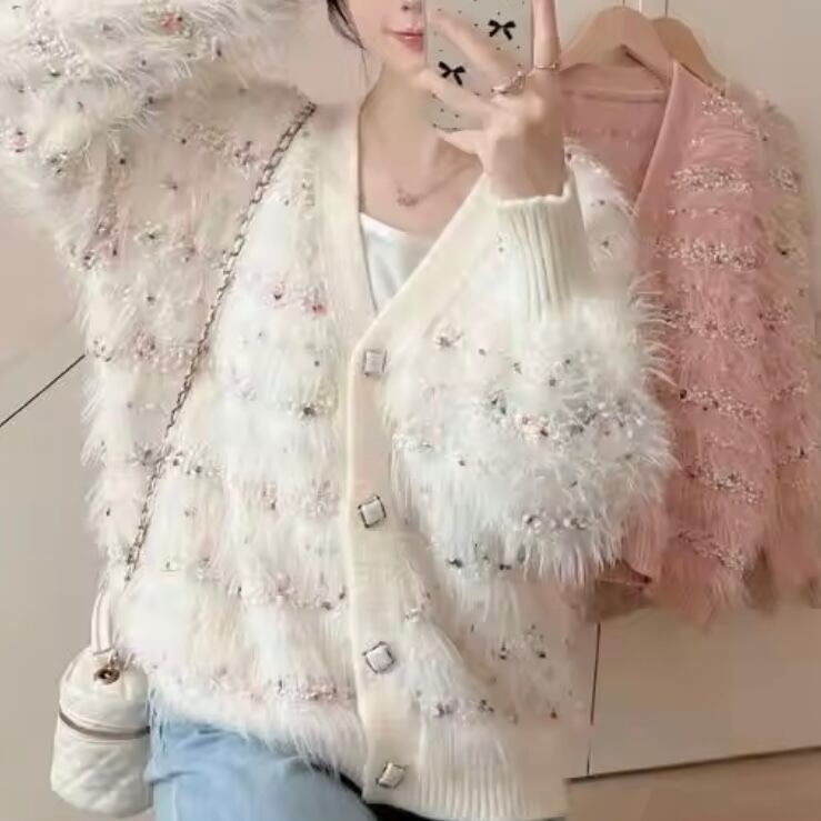 マルチカラーシャギーニットカーディガン