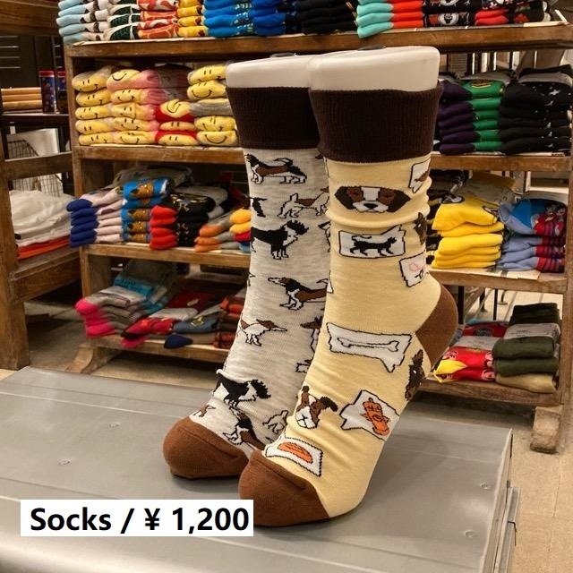 TOPANGA SOCKS Lady's　アシンメトリーソックス　わんちゃんのお気に入り　ベージュ　グレー　靴下　メンズソックス　レディースソックス　クルーソックス