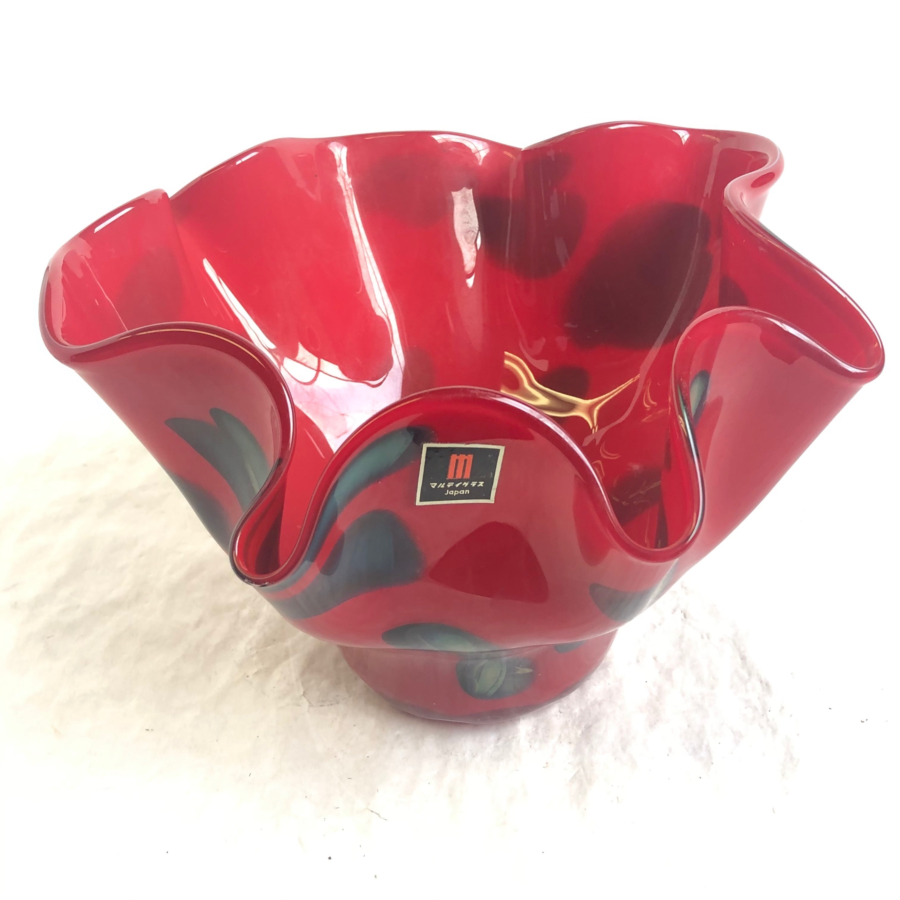 昭和レトロ　マルテイグラス　ハンドクラフト　ガラス花瓶　フラワーベース