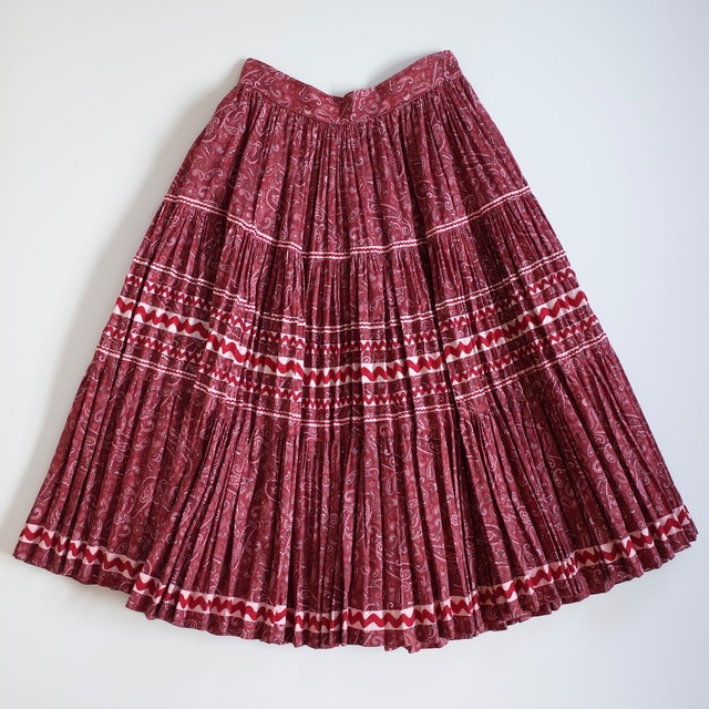 50s paisley pleats tiered skirt