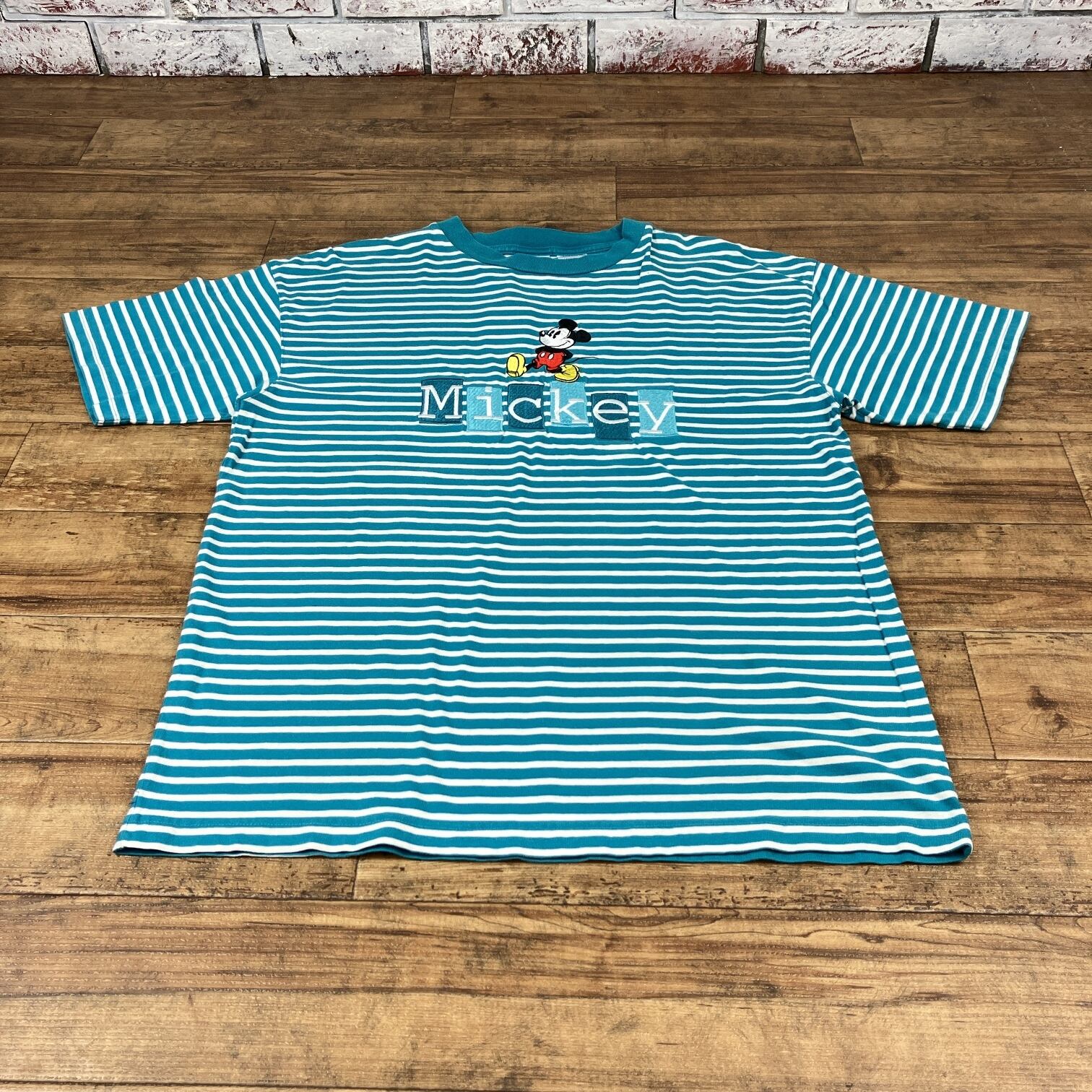 90s OLD Disney MICKEY ミッキー ボーダー リブ tシャツ 希少】Disneyディズニー オールドミッキー ヴィンテージTシャツ