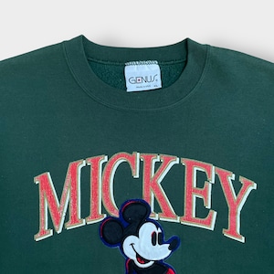 【GENUS】90s  USA製 スウェットシャツ トレーナー ディズニー ミッキーマウス Disney XL ビッグサイズ ディープグリーン 刺繍 プリント SWEATSHIRTS ヴィンテージ ビンテージ  US古着
