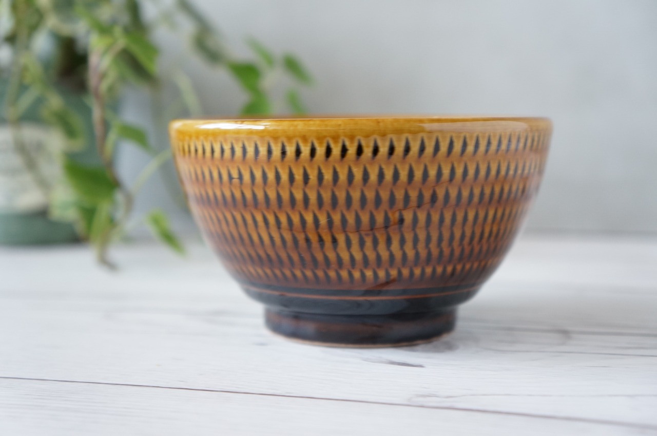 小石原焼 カネハ窯 汁碗 飴釉 ② 【23-344】