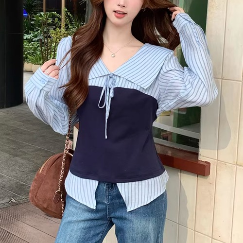 2色／ビッグカラーレイヤード風ストライプトップス ・75896