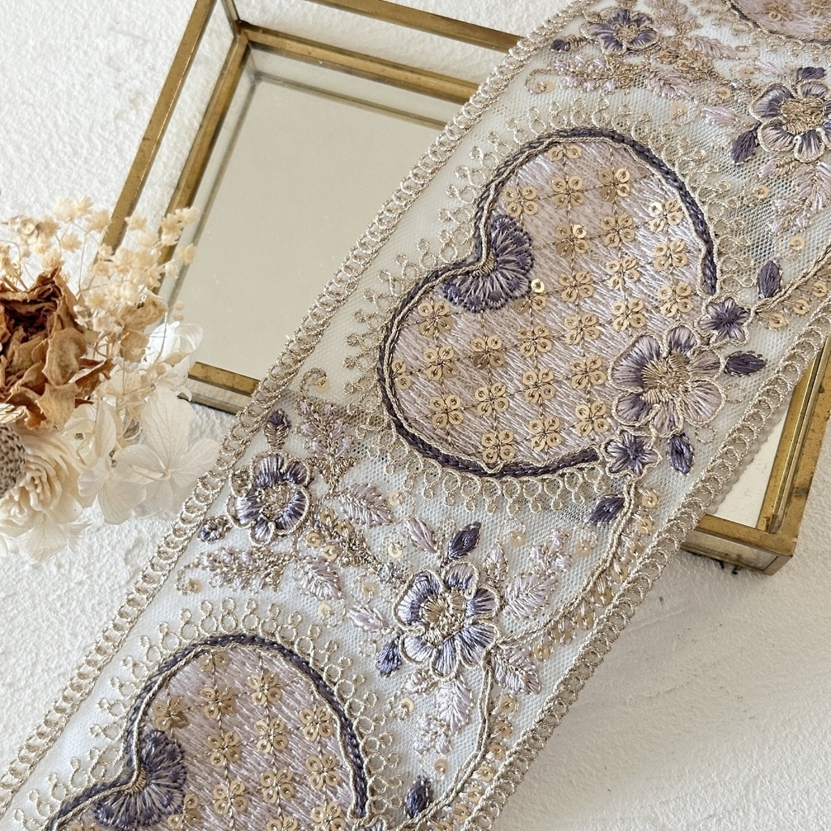 ハートワイド [パープル]インド刺繍リボン 3641 | インド刺繍リボン 
