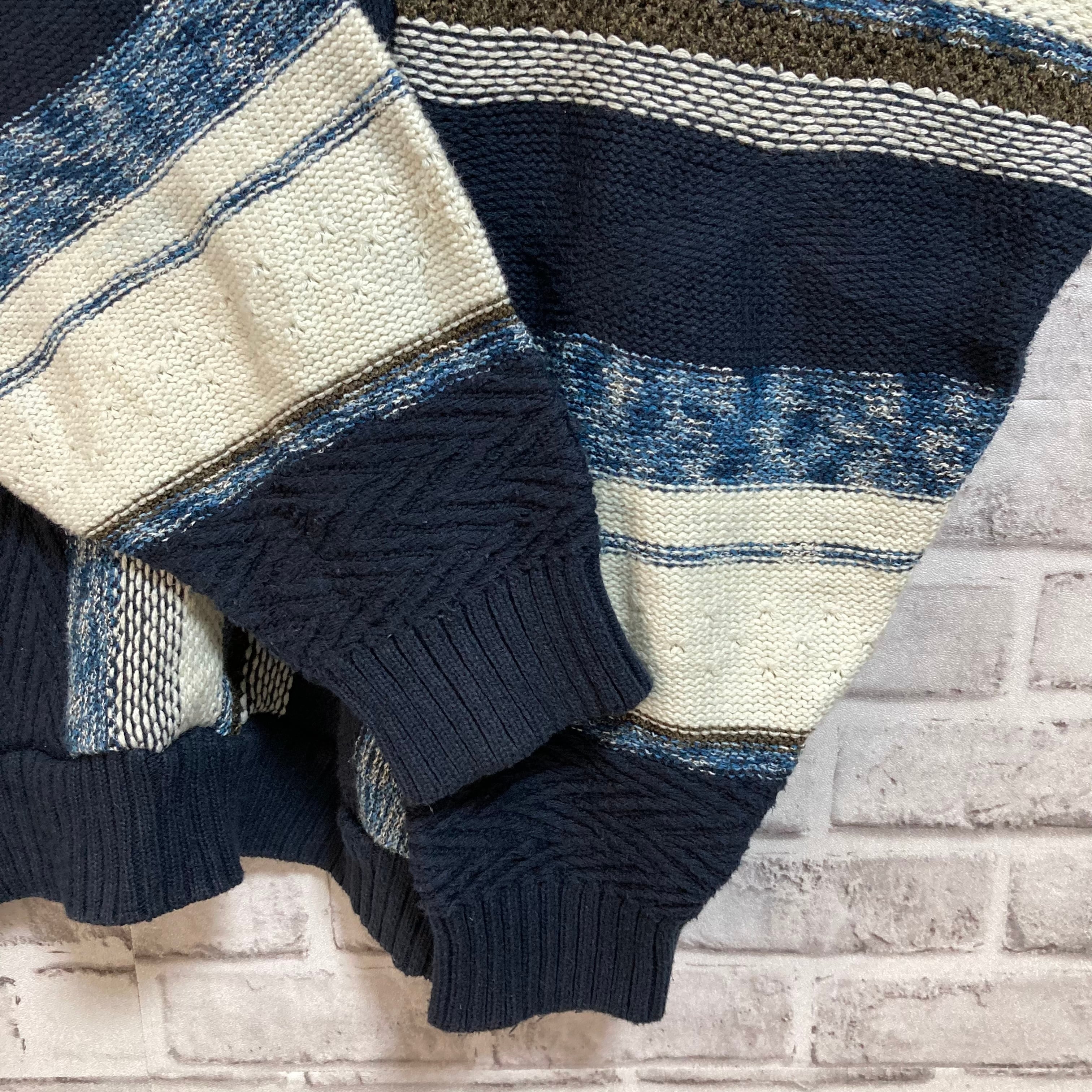 【LONDON FOG】Design Knit 2XL相当 ロンドンフォグ 3Dニット デザインニット 総柄ニット セーター ケーブル編み アメリカ  USA 古着