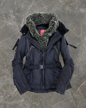 "Marithé + François Girbaud" neck boa design short length zip jacket