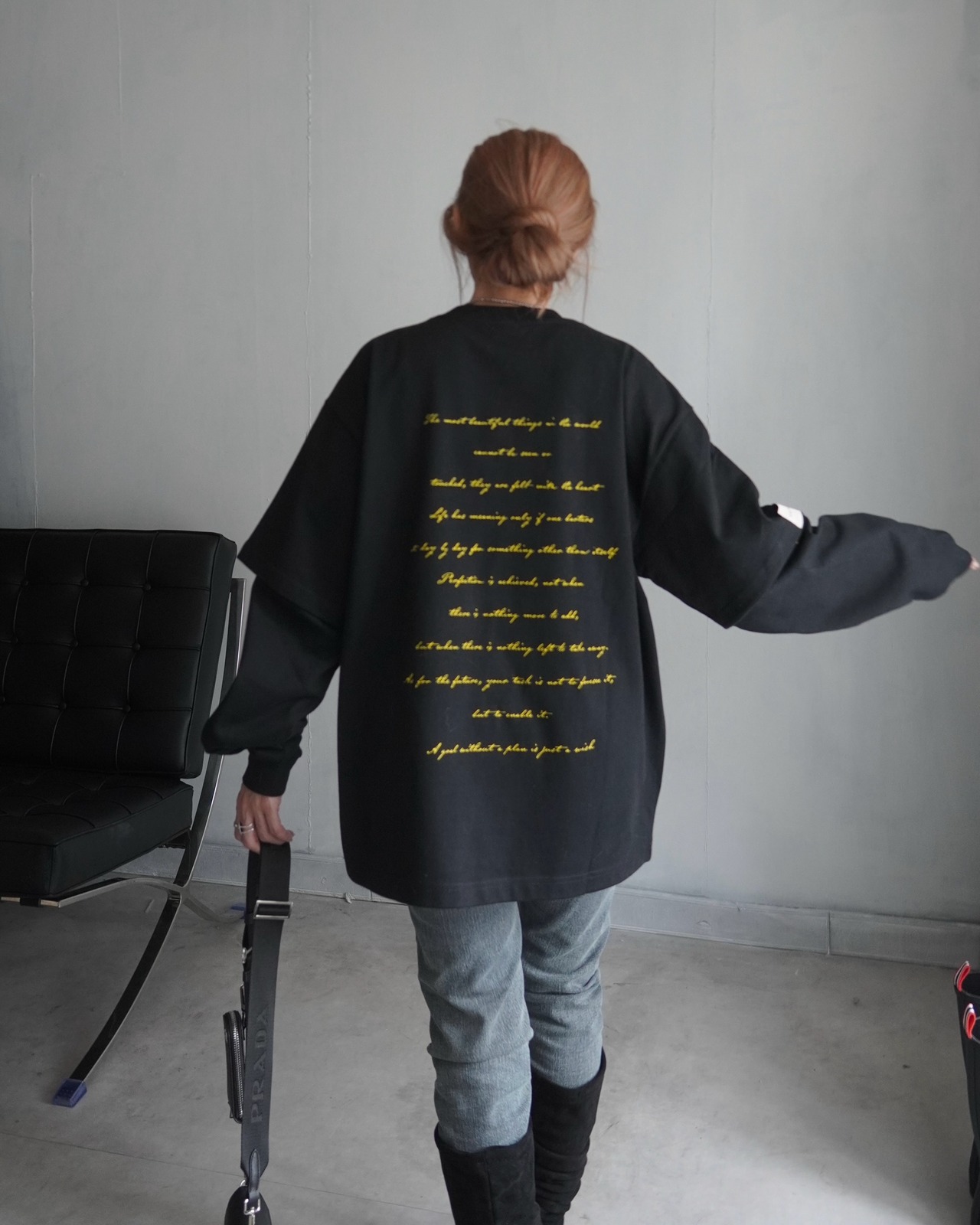 【HIDE AND SEEK 24-25NEW/REVAIVAL】Patch layered designロンTスウェット／ブラック