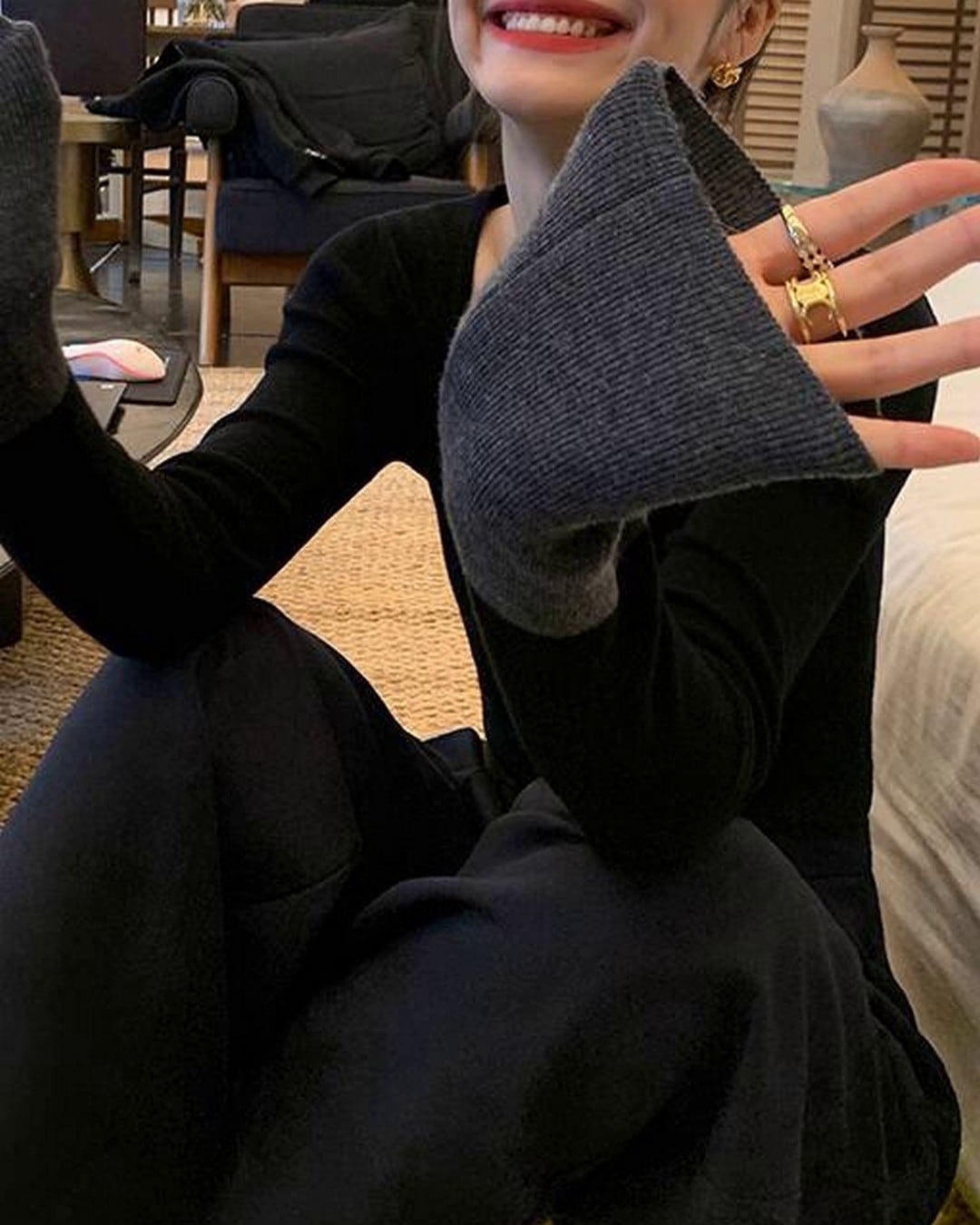 バイカラースリーブヘムニット A24478