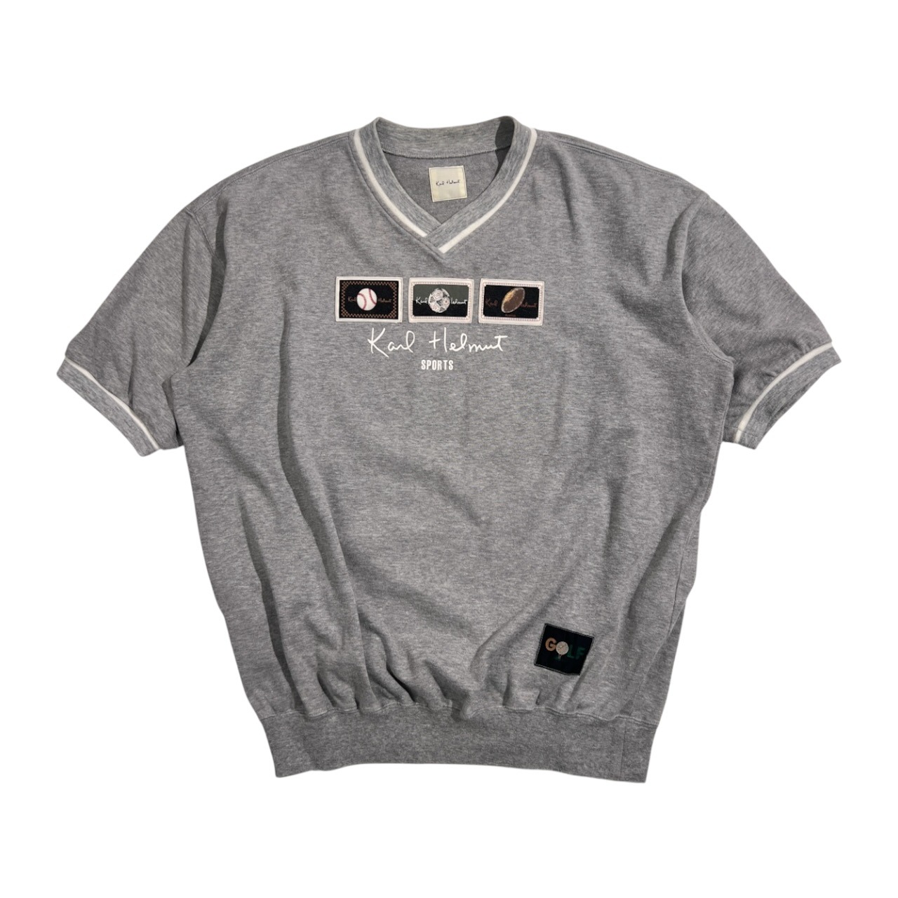 Karl Helmut カールヘルム SPORTS スポーツパッチ Vネック 半袖 スウェット トレーナー M /グレー系 メンズ