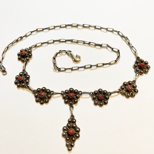 Vintage Silver &  Coral North African Berber Necklace