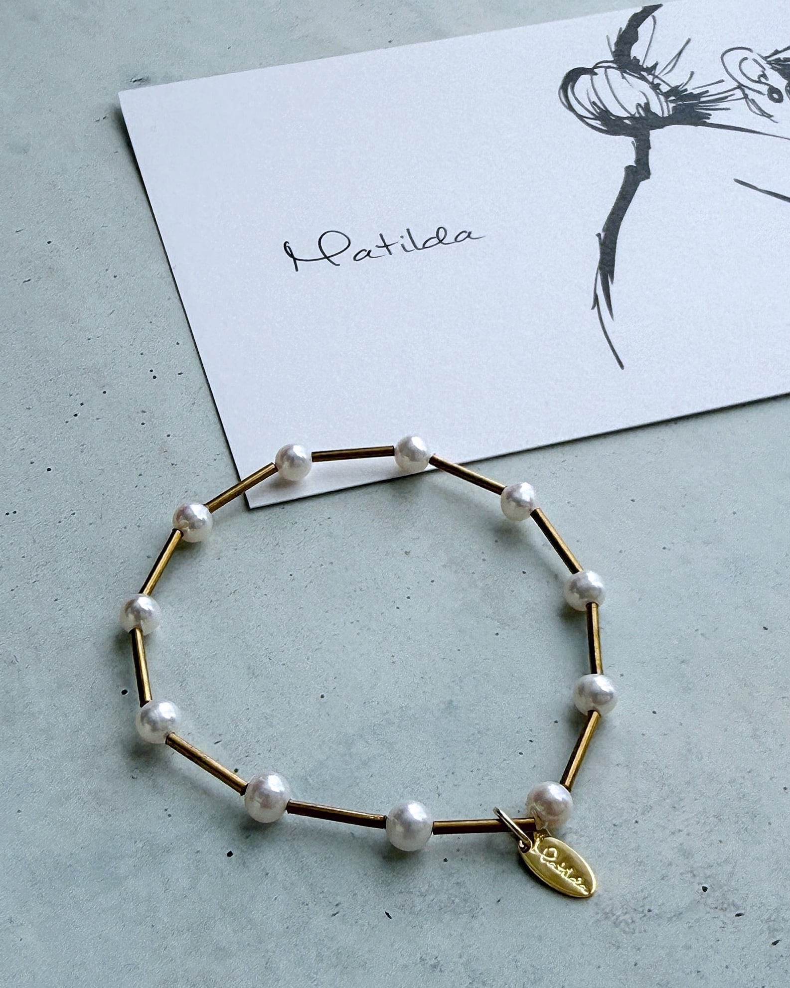 【再販】Tube & stone bracelet(淡水パールG)