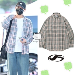 今だけセール！★ENHYPEN ソヌ 着用！！【FILLUMINATE】オーバーフィット マドラス チェック シャツ-ピンク