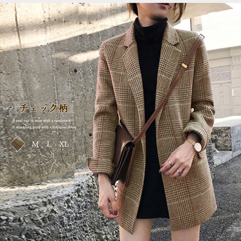 新品タグ付　タキマキ私服購入品　RECTOグレンチェックテーラードジャケット韓国 グレンチェックジャケット レディース韓国 | nandnoffice
