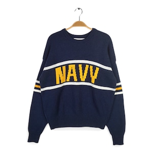 80s USネイビー USA製 ジャガード ヴィンテージ ウールセーター U.S.NAVY サイズL 古着 CH1116