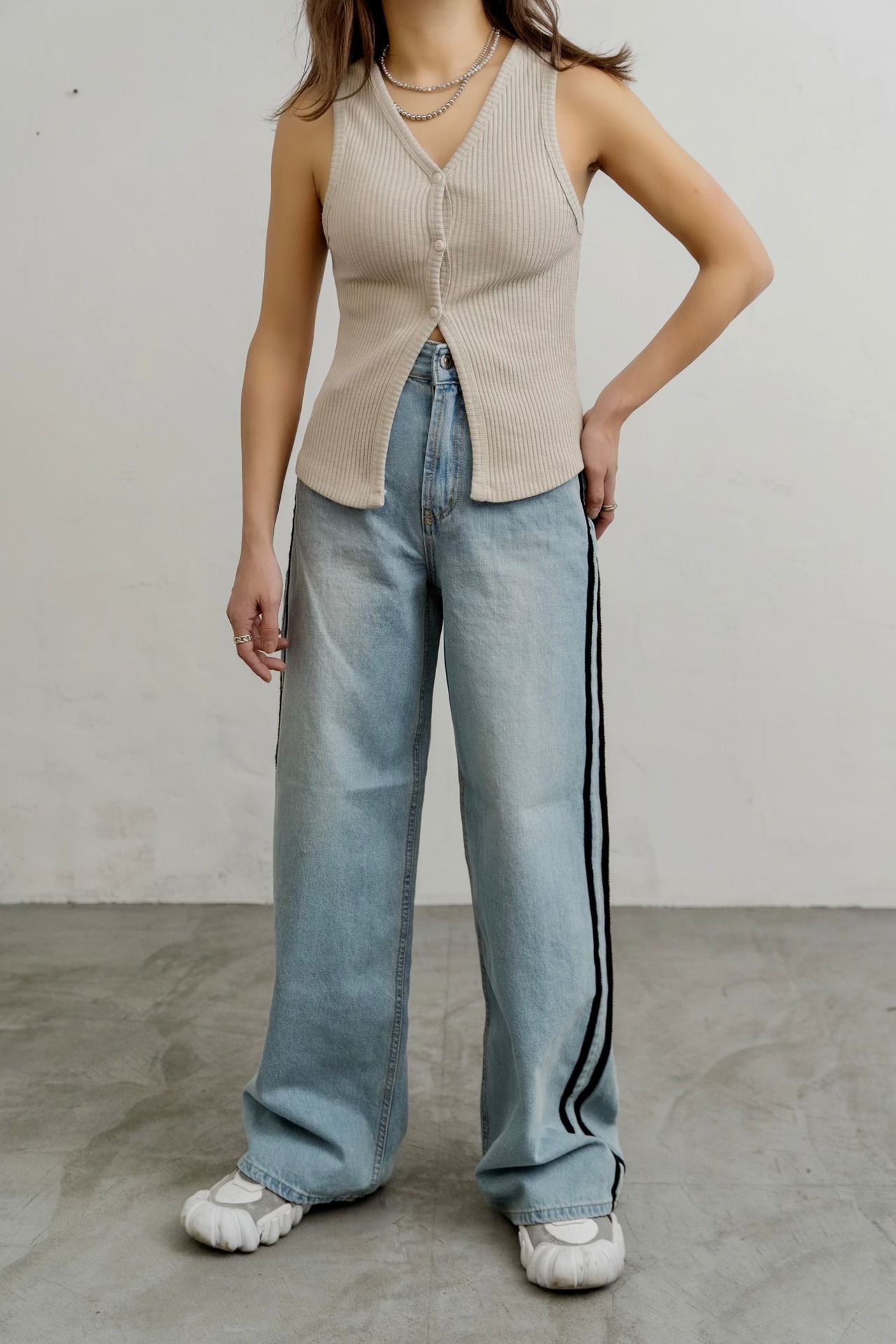 Ribbed multiway strwtch tank/beige