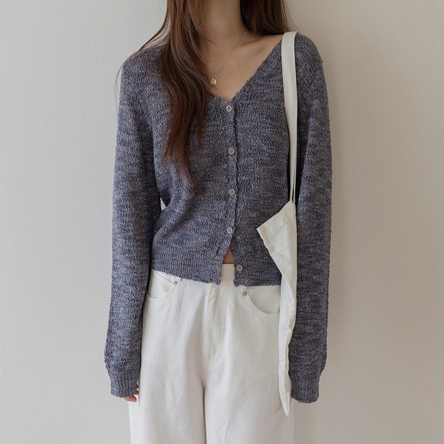 テクスチャードニットVネックカーディガン 3color [am03702]