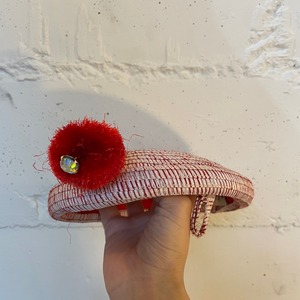 VINTAGE 40-50's red pompon straw hat