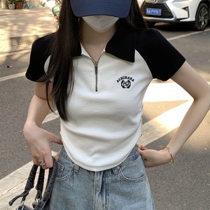 トップス Tシャツ カットソー 袖あり 半袖 細身 タイト ラグラン 襟付き ハーフジップ ワンポイント 刺繍 クルーネック ロゴ アメカジ レタリング ドローストリング 伸縮性 きれいめ シンプル カジュアル クラシカル 大人 おしゃれ お洒落 大人可愛い 大人女子 こなれ感  無地 春 夏 10代 20代 30代 40代 レディース 女性用 オフィス OL 通勤 学生 通学 デート お出かけ お泊まり 休日 アウトドア 旅行 着回し 普段使い S M L ホワイト グレー