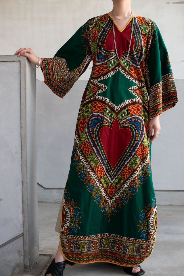 1970-80s Ethnic print caftan dress