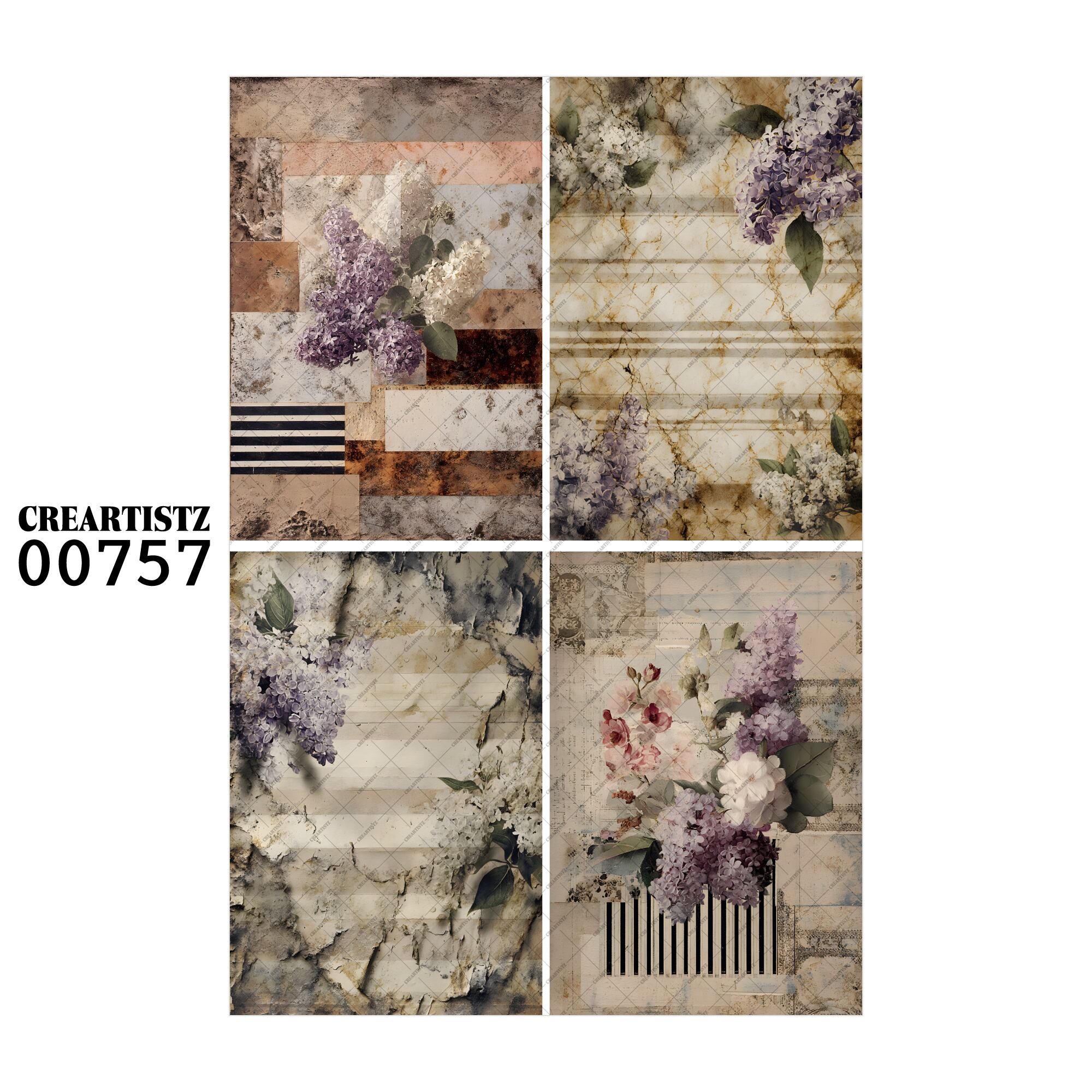 00757 背景 コラージュ素材 オリジナル 12枚セット (4種類×3枚) ペーパー/ステッカー CREARTISTZ