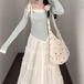 【2点セット】アシメリボンオフショルトップス+ティアードマキシスカート ・78913