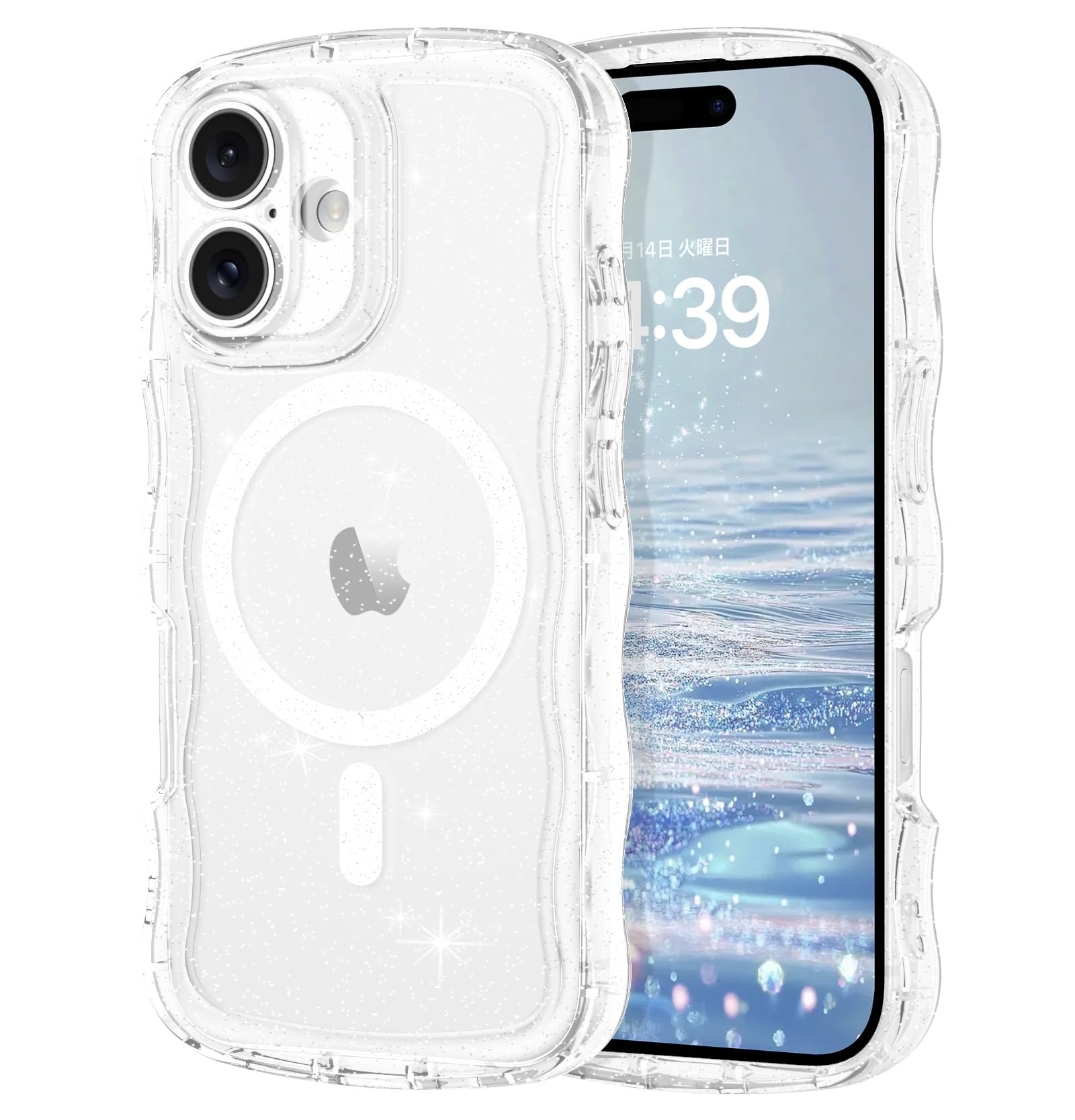 【女子に大歓迎】GaoBao iPhone 17 用ケース 女子向け 女性用 上品キラキラのウェーブ状・クリア・波状フレーム・薄型|MagSafe対応・ワイヤレス充電対応・マグネット搭載・マグセーフ|アイフォン 17 カバー 滑り止め 指紋防止 耐衝撃 おしゃれ あいふぉん17 6.3インチ ケース 透明 ストラップホール付き