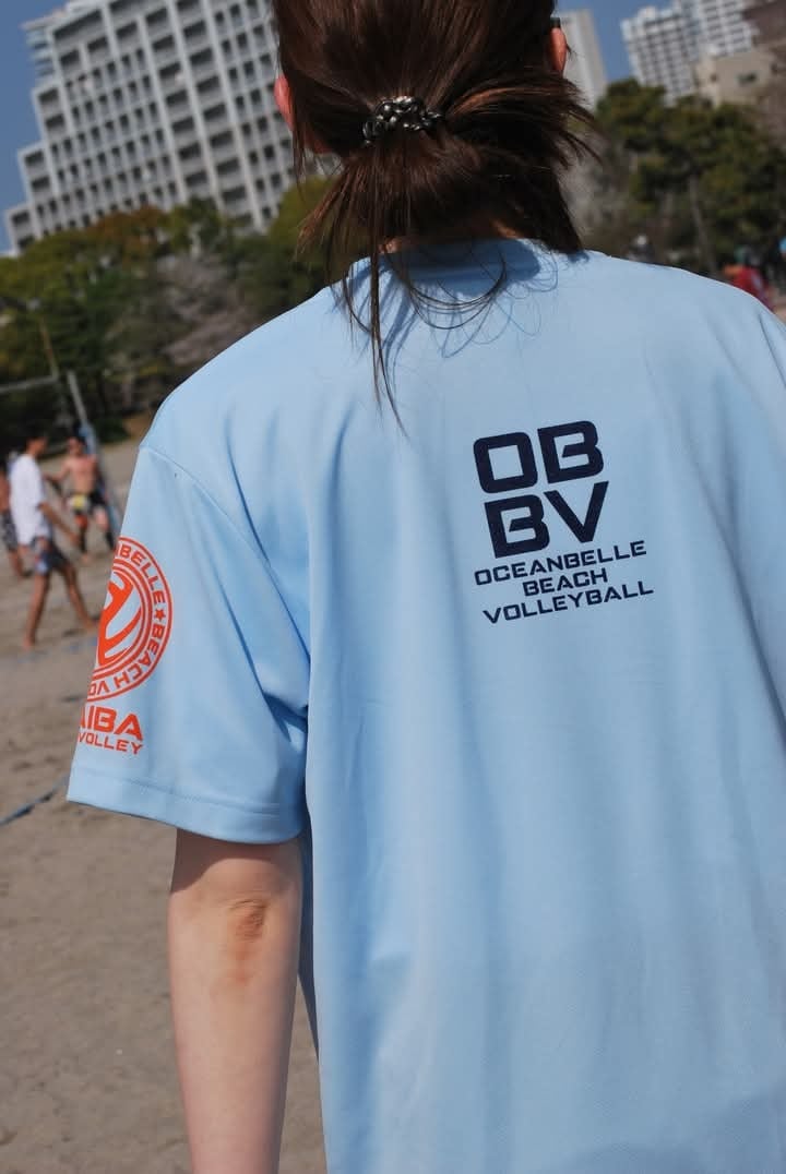 JAPAN BEACH VOLLEYBALL Tシャツ Mサイズ OCEANBELLE ODAIBA BEACH VOLLEY 2025（ライトブルー×ネイビー×袖