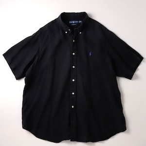【極美品】90s Ralph Lauren special linen shirt big size "CLASSIC FIT" / ラルフローレン スペシャル リネン シャツ ブラック 半袖 ビッグサイズ XXL