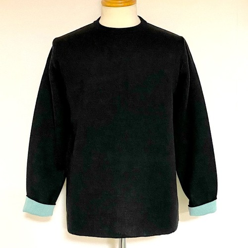 Switch Color Crew Neck Knit　Black / Mint