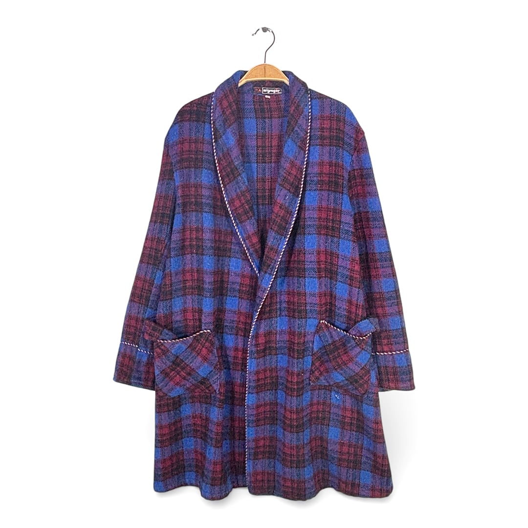 70s マックレガー イギリス製 ヴィンテージ ウールガウン チェック柄 ベルト付き McGregor サイズL 古着 DZ0804